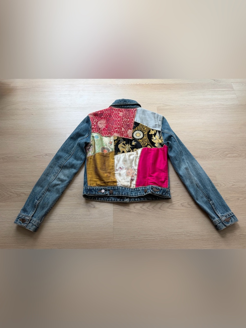 Vintage 90s Y2K Gap Asian Patchwork Denim Jean Jacket Women’s Size S